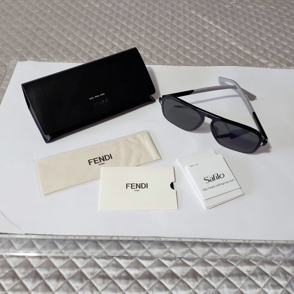 /*S/ NWOT Fendi aviator-like black & grey frame black tinted lens sunglasses - Picture 5 of 10